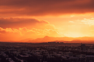 View from tower of Hallgrimskirkja Reykjavik in Iceland country.
