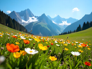 Fototapeta premium alpine meadow with wildflowers