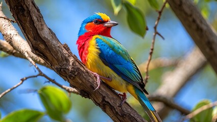 Obraz premium Vibrant bird perched gracefully on tree branch