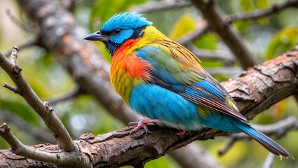 Obraz premium Vibrant bird perched on tree branch in nature