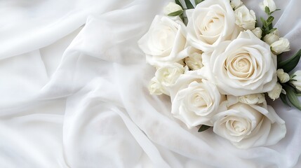 Obraz premium A Beautiful Arrangement Of White Roses On White Fabric