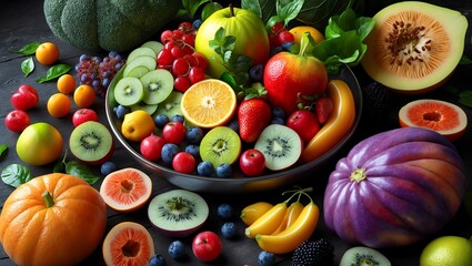 Vibrant display of fresh fruits and vegetables