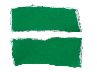 Pieces of torn or cut green paper, design elements isolated on transparent background.
