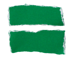 Pieces of torn or cut green paper, design elements isolated on transparent background.
