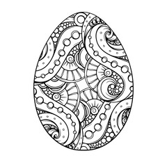 An Elegant Black and white intricate Swirl Pattern Easter Egg Antistress Coloring Page.