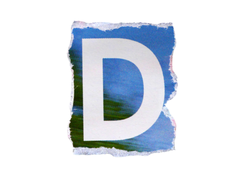 "D" wording or text with pieces of torn or cut paper, design elements isolated on transparent background.
