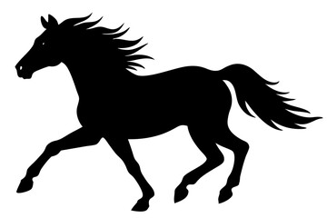 Running horse black silhouette vector, Simple silhouette Design vector icon with white background. horse vector, animal vector 