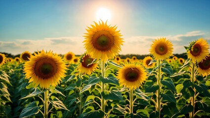Fototapeta premium Vibrant sunflowers towering in a sunny field