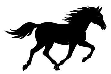 Obraz premium Running horse black silhouette vector, Simple silhouette Design vector icon with white background. horse vector, animal vector 