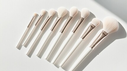 Assorted Makeup Brushes Laid Out on a Light Surface for Beauty and Cosmetics Application and Techniques
