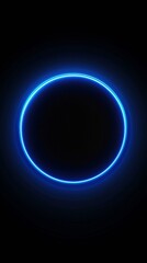Glowing Blue Neon Circle on Black Mobile Background 