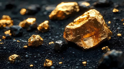 Golden and Black Ore Stones with a Mysterious Atmosphere
