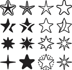 Star collection. Different stars set. Vector