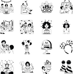 Birthday Party Glyph Illustration Collection

