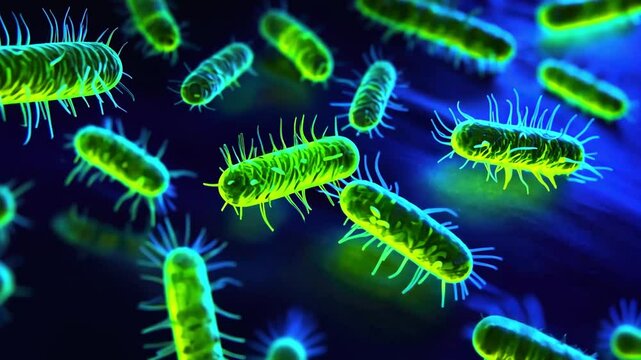 Microscopic view of bacteria in neon green color