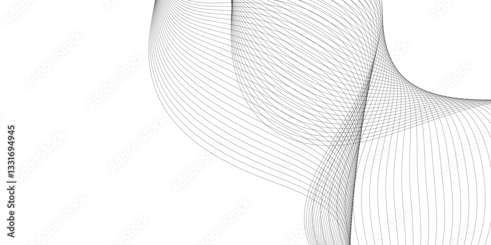Poster thin wavy curve line vector background. curve wave seamless pattern background. black and grey wave 