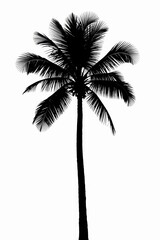 Minimalist black and white illustration of a palm tree silhouette on a white background, Icon, Nature