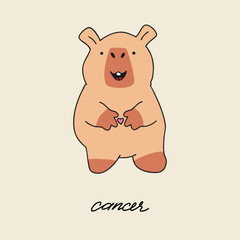 Cute capybara zodiac sign Cancer. Trendy vector illustration.