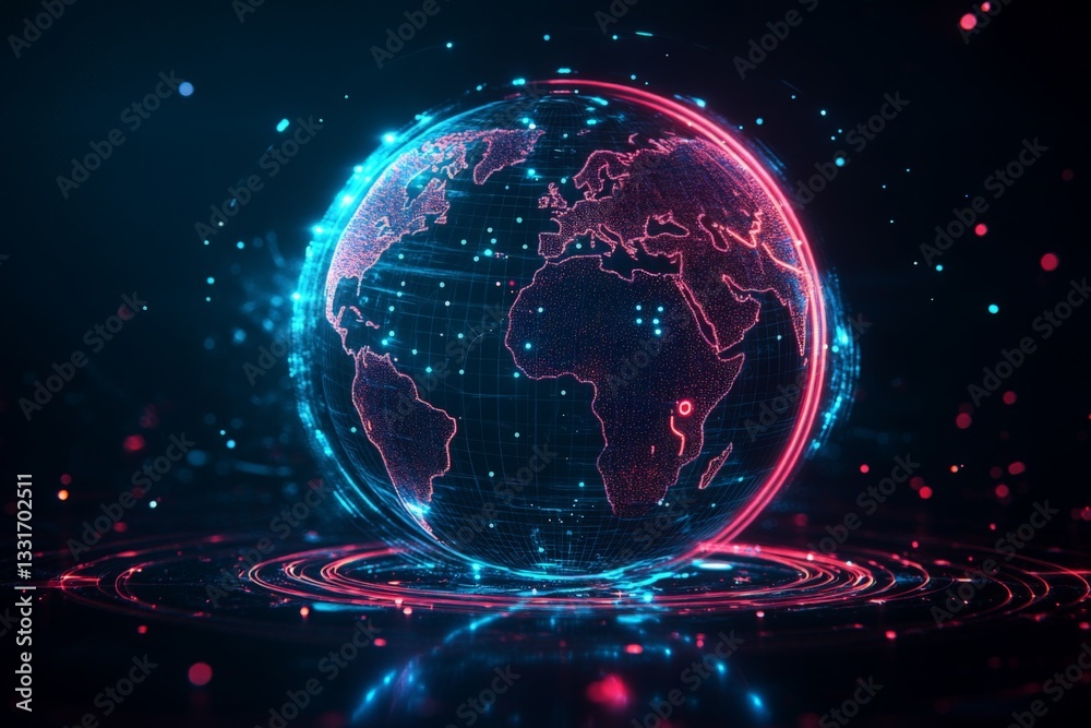 Leinwandbilder digital representation of the earth with glowing lines and vibrant colors in a futuristic setting