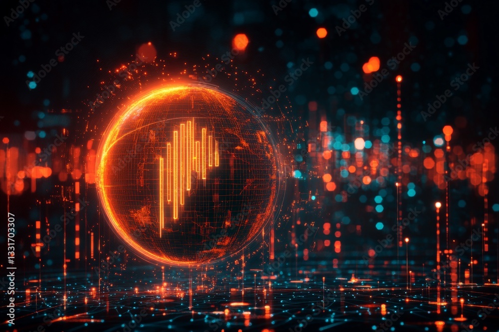Poster Visual representation of digital data trends in a futuristic global network environment