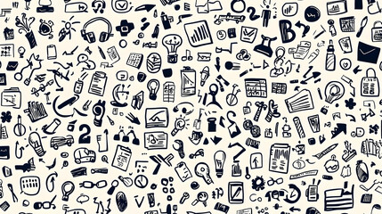 Obraz premium Black and White Hand-Drawn Business and Office Doodle Background