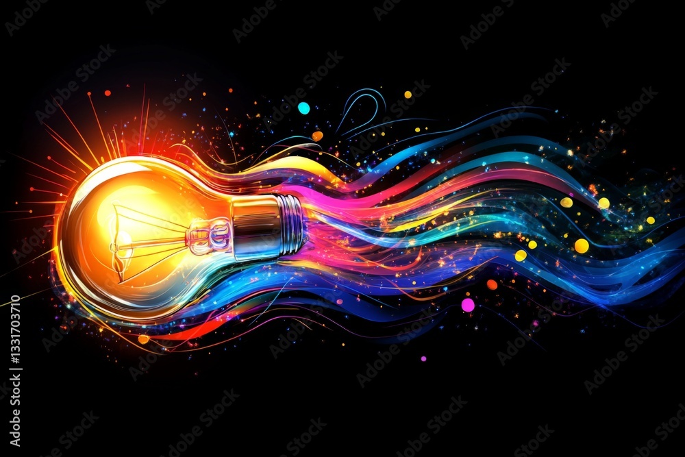 Poster colorful light bulb design with flowing abstract patterns creates a vibrant energy concept