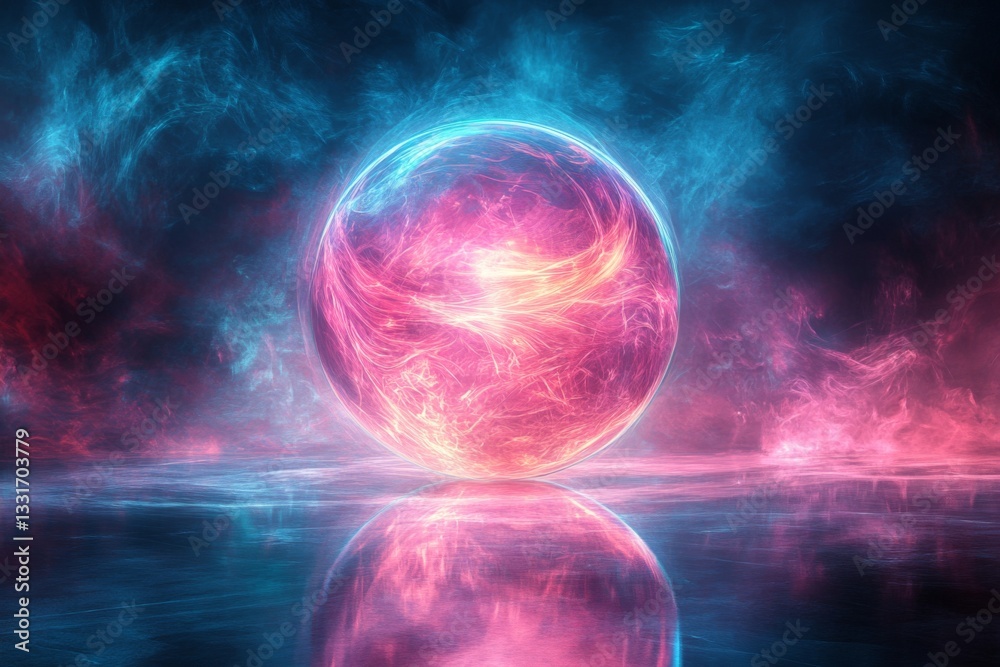 Aufkleber colorful glowing orb surrounded by swirling cosmic clouds in a vibrant mystical setting