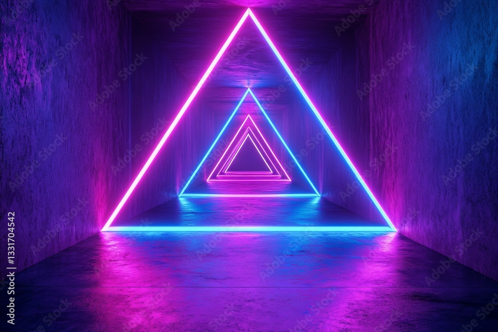 Aufkleber vibrant neon triangles illuminate a dark corridor with striking colors and geometric patterns
