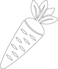 Black Carrot with Leaves – Hand-Drawn Flat Design, Simple Outline Illustration