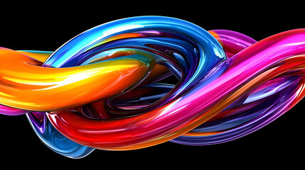 Colorful Swirling Abstract Waves with Reflections on Black Background