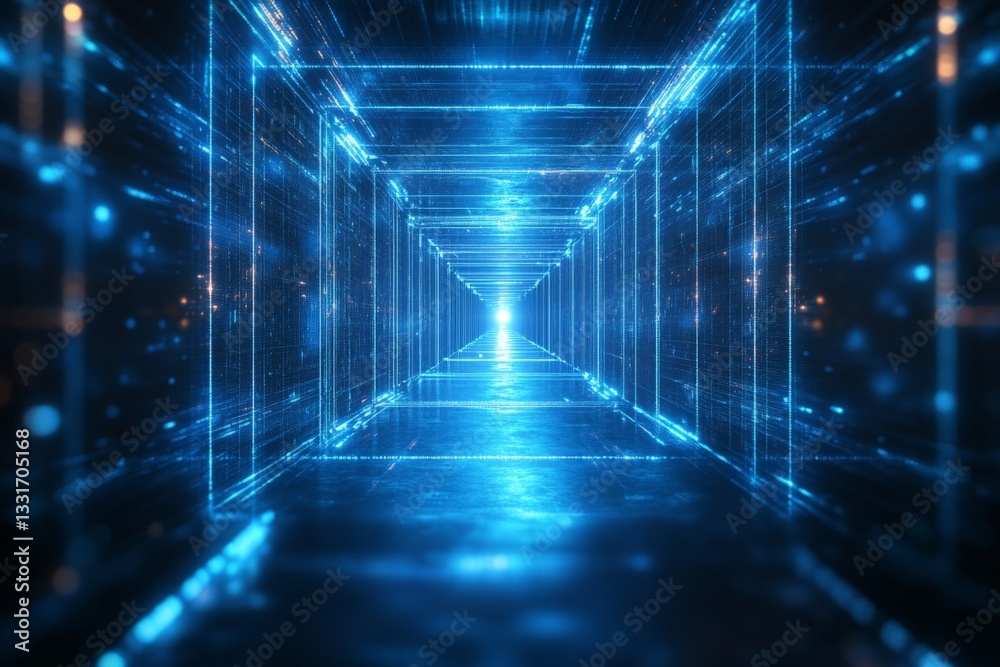 Aufkleber abstract tunnel illuminated by glowing blue lines creates a futuristic perspective