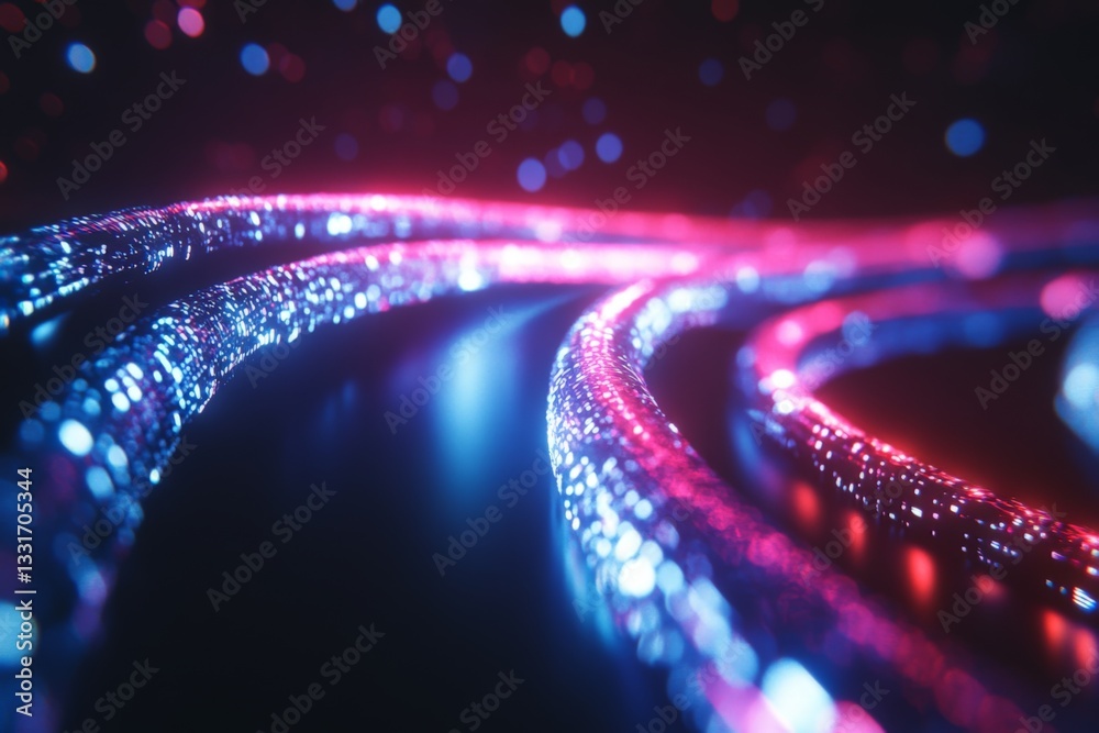 Poster Vibrant light trails create a mesmerizing abstract display in a futuristic setting at night