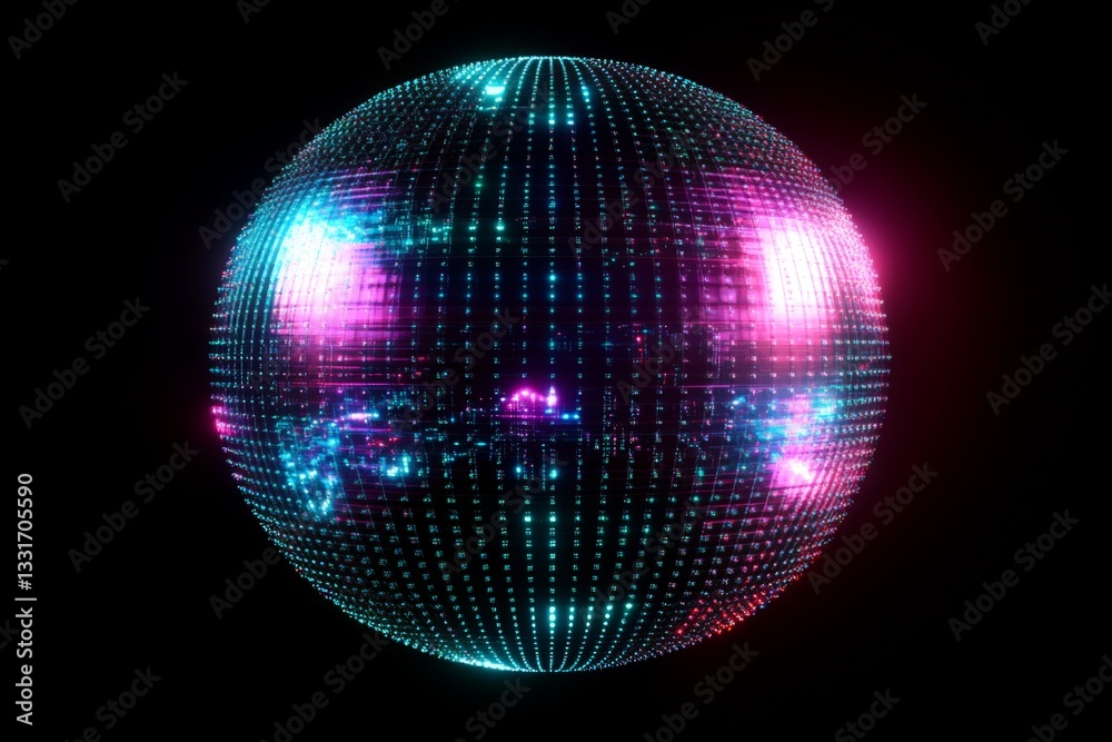 Aufkleber colorful glowing sphere with vibrant patterns and lights in an abstract digital space