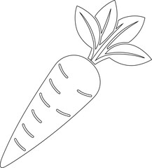Black Carrot with Leaves – Hand-Drawn Flat Design, Simple Outline Illustration