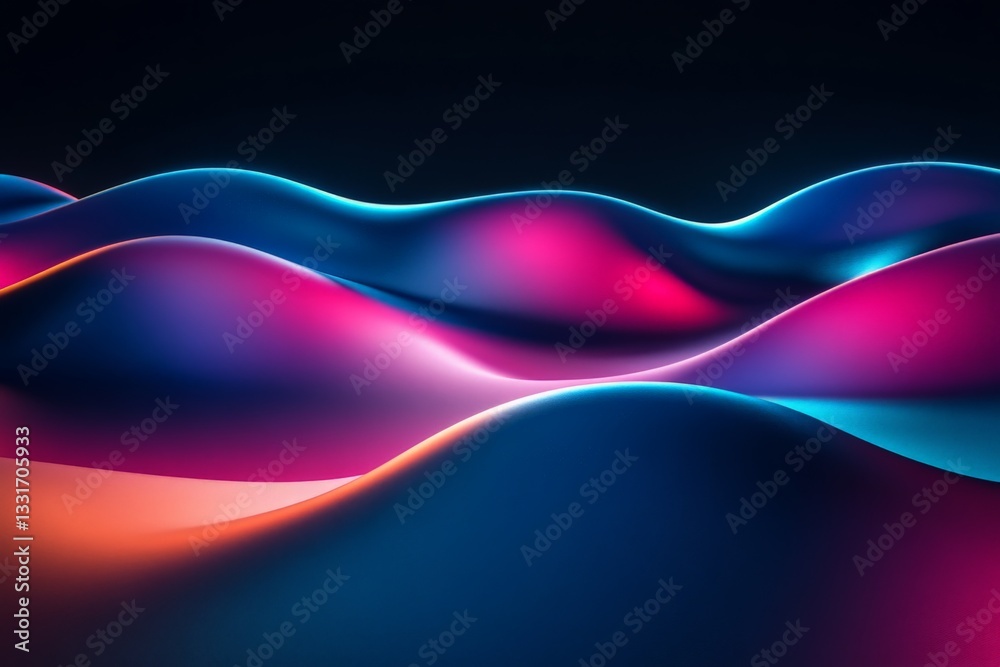 Poster colorful flowing waves create a vibrant abstract landscape in a digital art piece showcasing dynamic