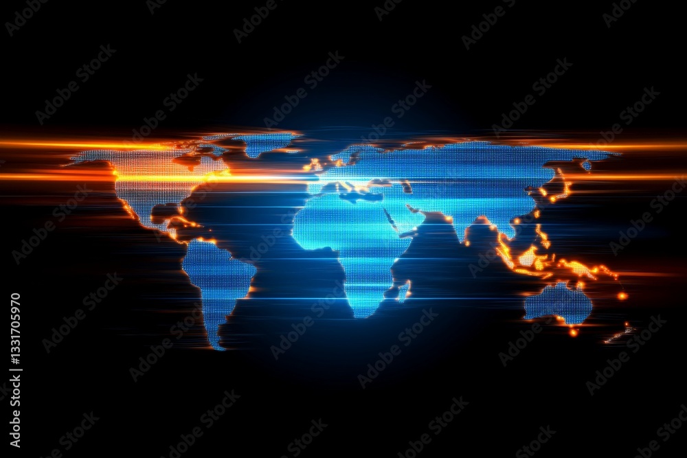 Aufkleber Digital world map design with glowing lines representing connectivity and technology in a modern abstract style