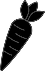 Black Carrot with Leaves – Hand-Drawn Flat Design, Simple Silhouette Illustration