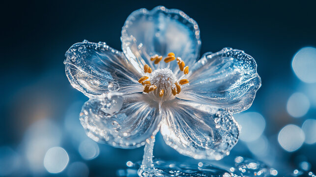 Crystal  frozen flower on a dark blue background