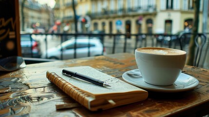 Serene Caf? Moment: Coffee and Notes in a Cozy Setting