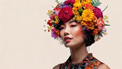 Artistic Woman&rsquo;s Face Blended with Vibrant Flowers &ndash; Dreamlike Floral Design