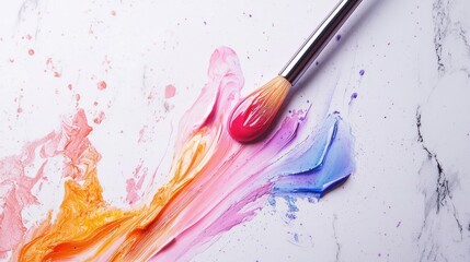 Vibrant Brush Strokes of Paint on Marbled Surface with Colorful Blends and a Smooth Finish