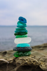 Sea glass. Sea glass beach. Sea glass pyramid. Zen and meditation.