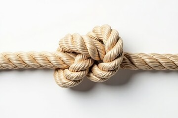 Single overhand knot in thick rope loop, white backdrop , photography, secure