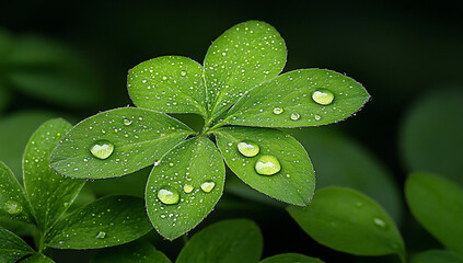 water droplet on a green leaf, close-up, blur