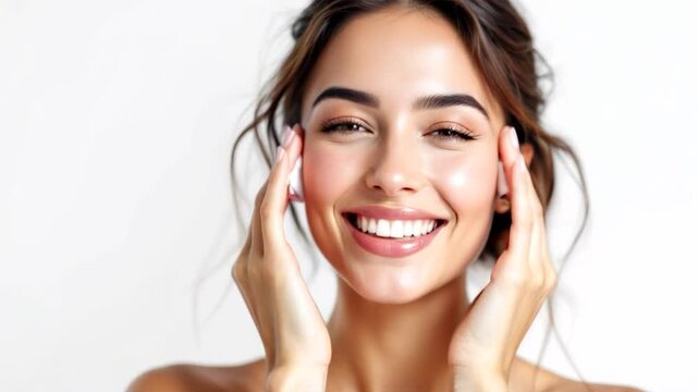 Smile, portrait and woman in studio with gua sha for skincare, 4k Video. generated with AI