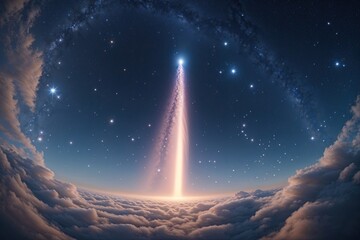 Expansive 360-Degree Equirectangular Projection of a Radiant Comet and Shimmering Stars in a Tranquil Space Environment