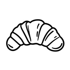 Croissant icon in black and white minimalist line art. Simple line art of a buttery croissant for food design