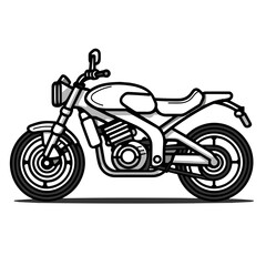 Fototapeta premium Modern motorcycle icon in black and white line drawing. Minimalist modern motorcycle outline in vector style