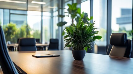 Modern Meeting Room with a Plant. Generative AI