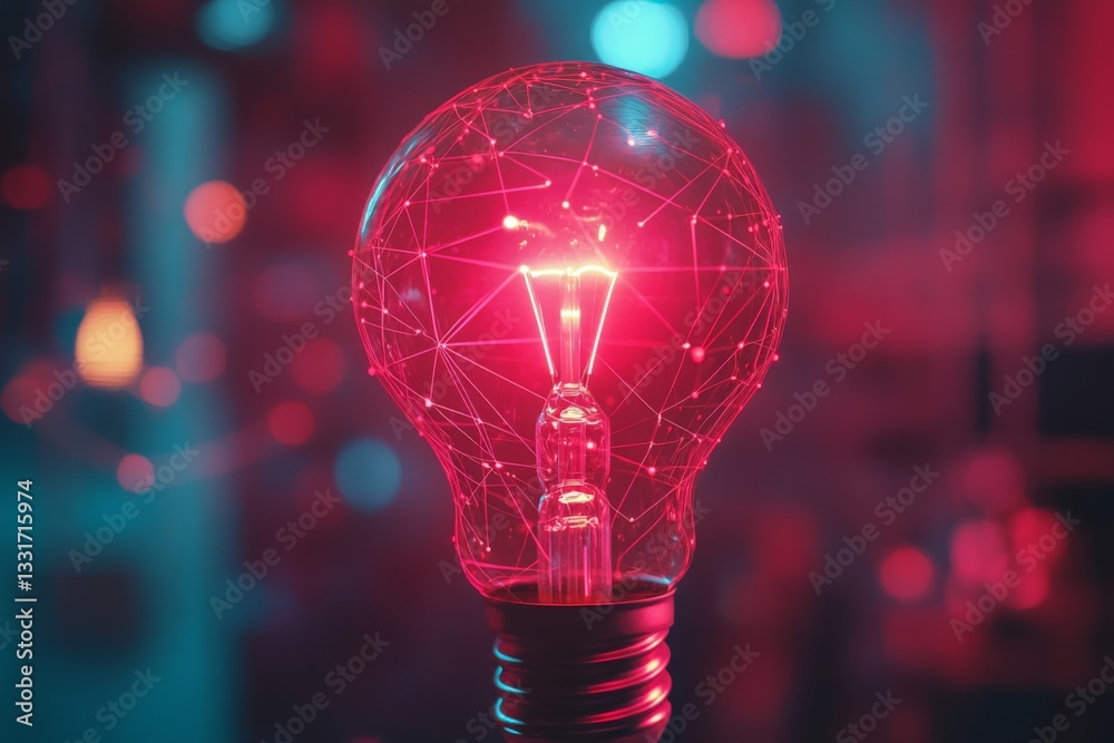 Aufkleber creative abstract light bulb with glowing lines and dots in a vibrant blue and red atmosphere